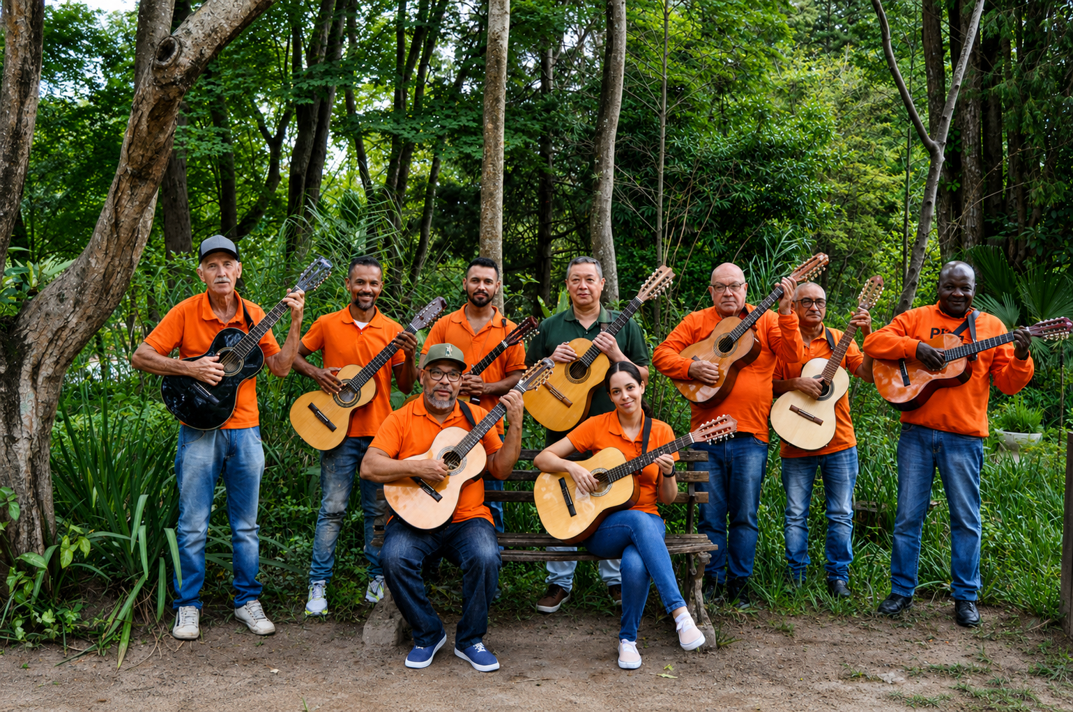 Integrantes da Orquestra Volpi de Viola Caipira reunidos com seus instrumentos